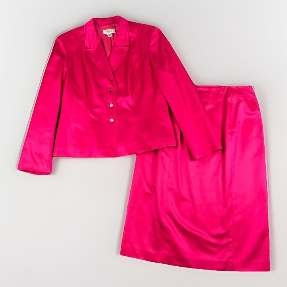 Vtg 90s Talbots 2 Piece Suit Womens 8/10 Silk Blend Pink Blazer & Skirt Career